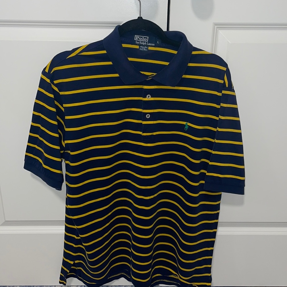 Navy blue and yellow polo collar shirt